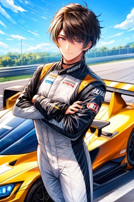レーシングカーとドライバーな黒髪短髪男性★(6枚)