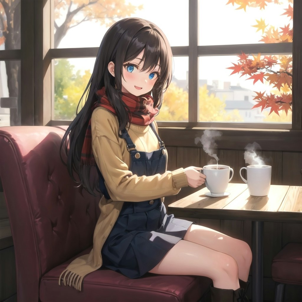 カフェで秋を感じる小さな女の子