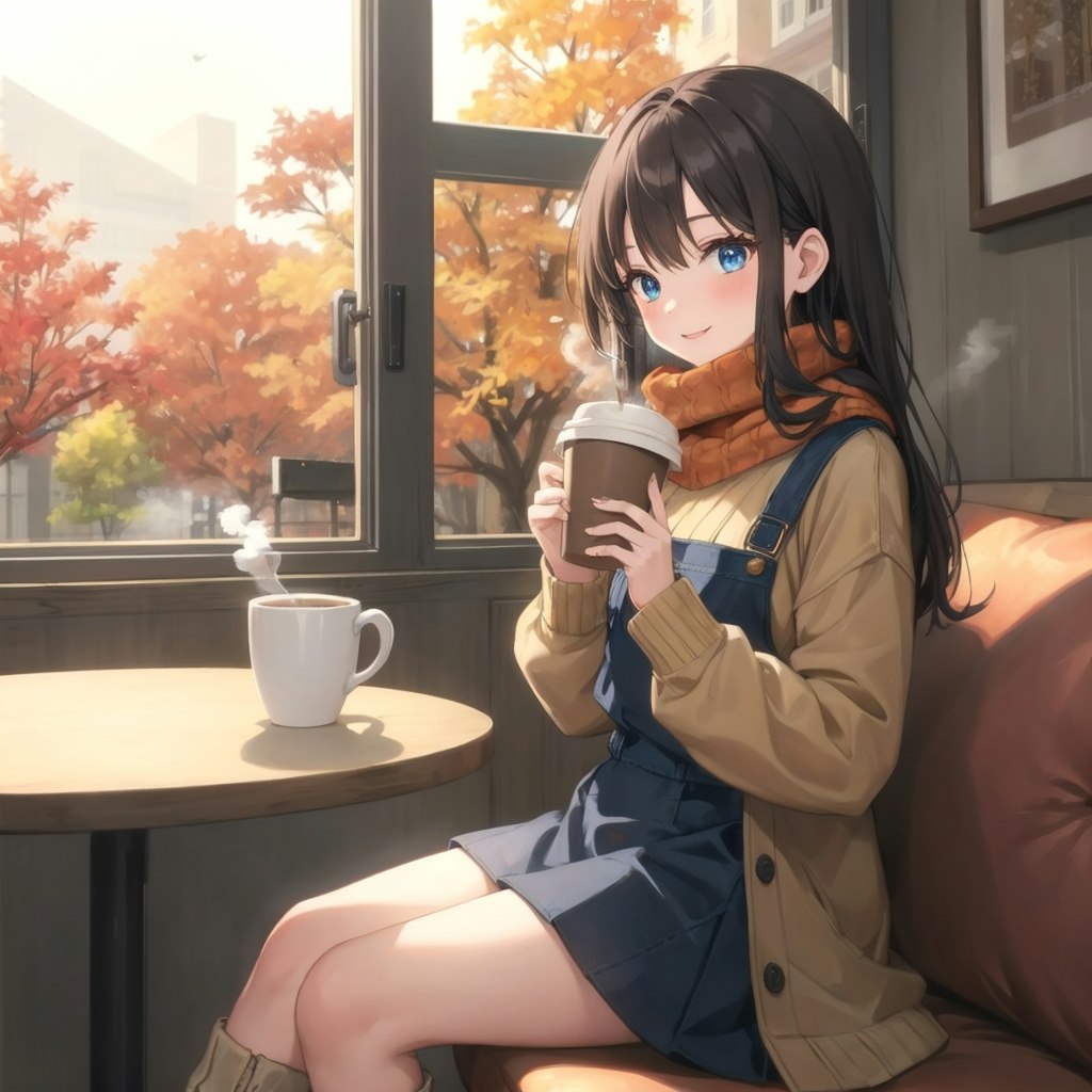 カフェで秋を感じる小さな女の子