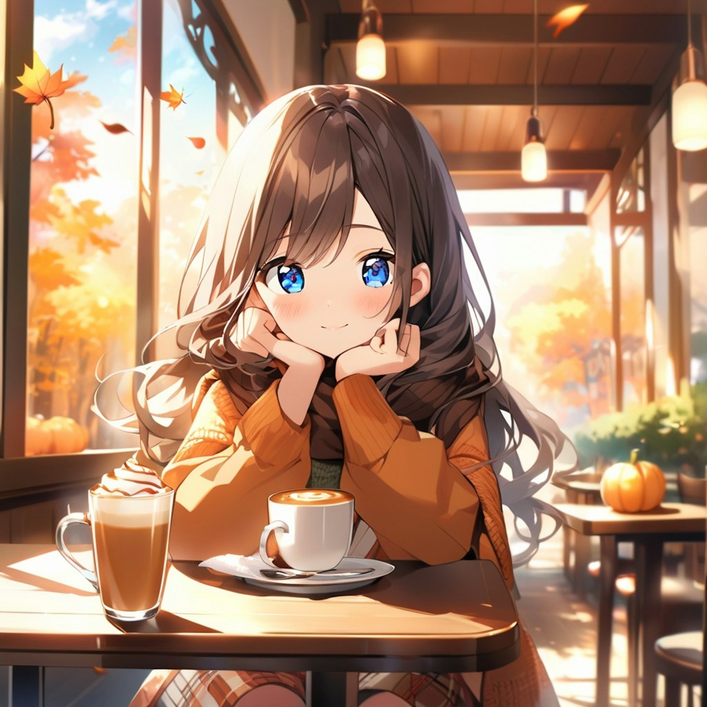 カフェで秋を感じる小さな女の子