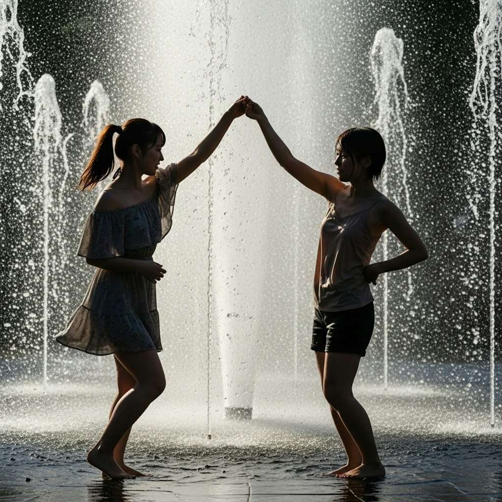 噴水で踊る