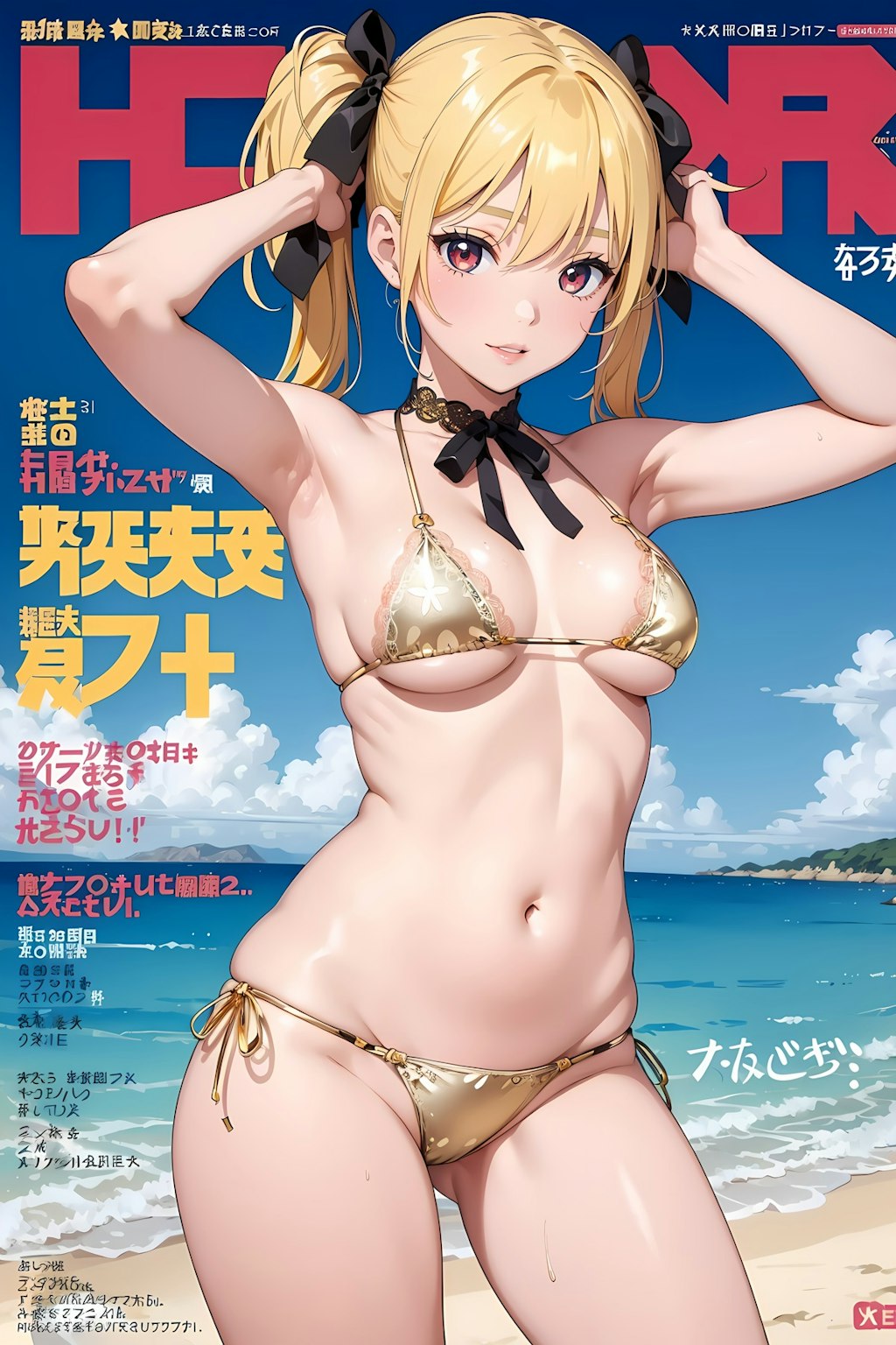 ゴールドビキニで雑誌表紙