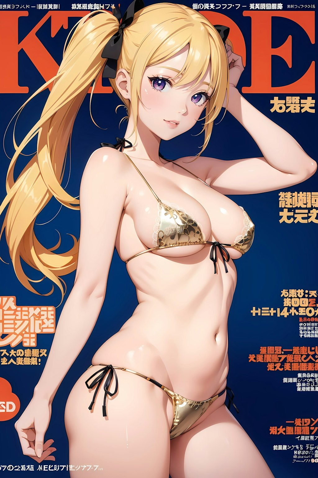 ゴールドビキニで雑誌表紙