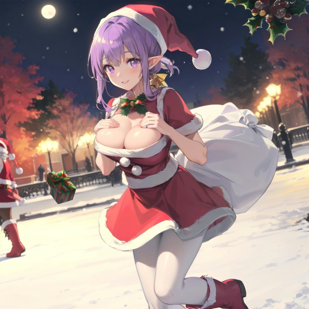 クリスマスプレゼントを運ぶエルフのサンタさん