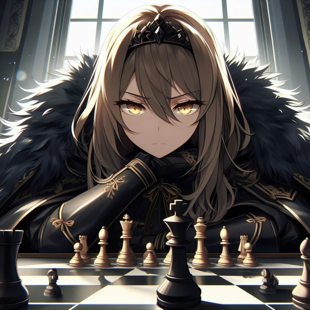 チェスを楽しむブロンドの女騎士さん