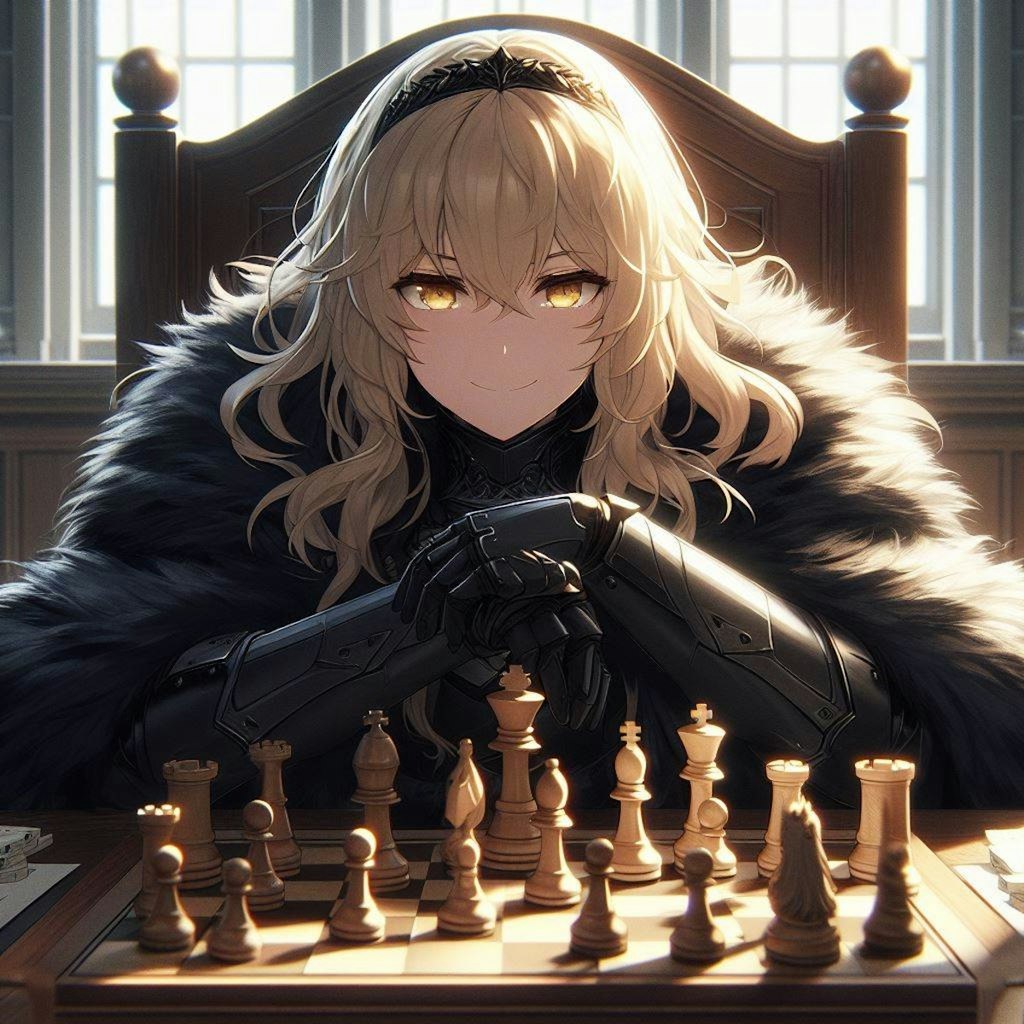 チェスを楽しむブロンドの女騎士さん