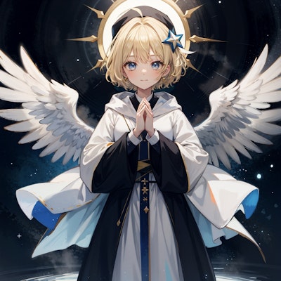 後光と天使の羽根と祈るシスター
