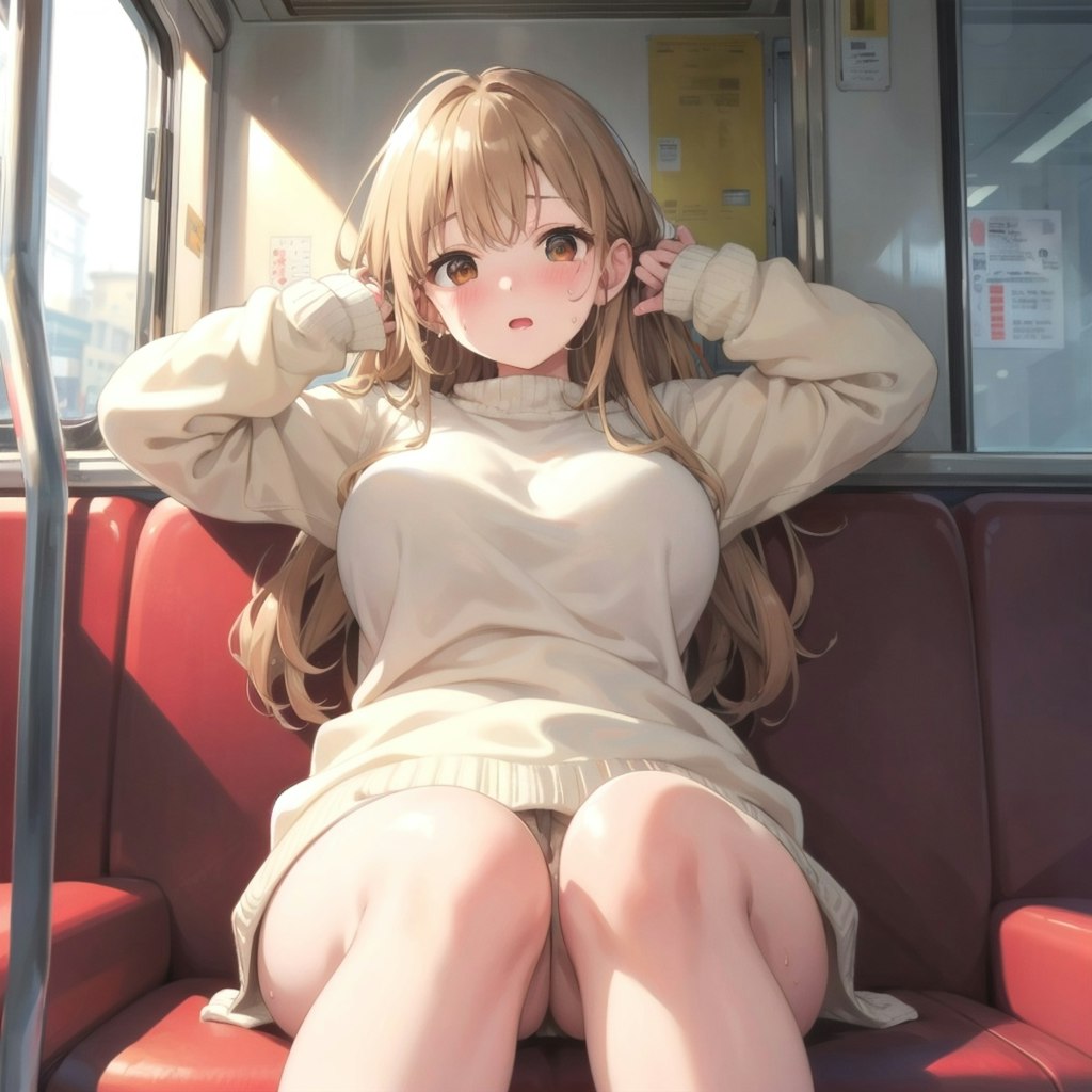 白ニット電車娘