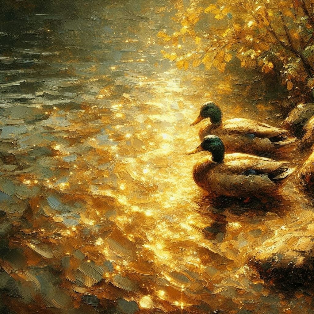 Ducks in golden water