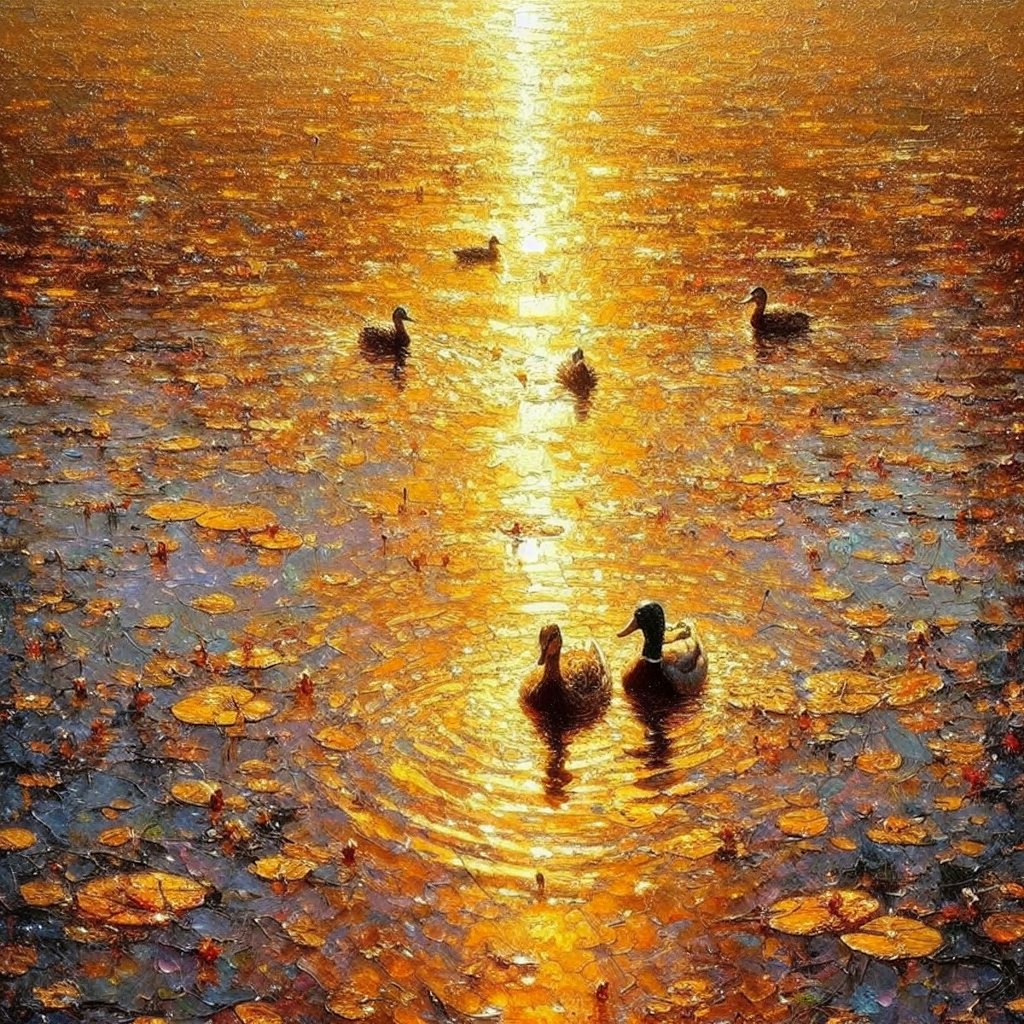 Ducks in golden water