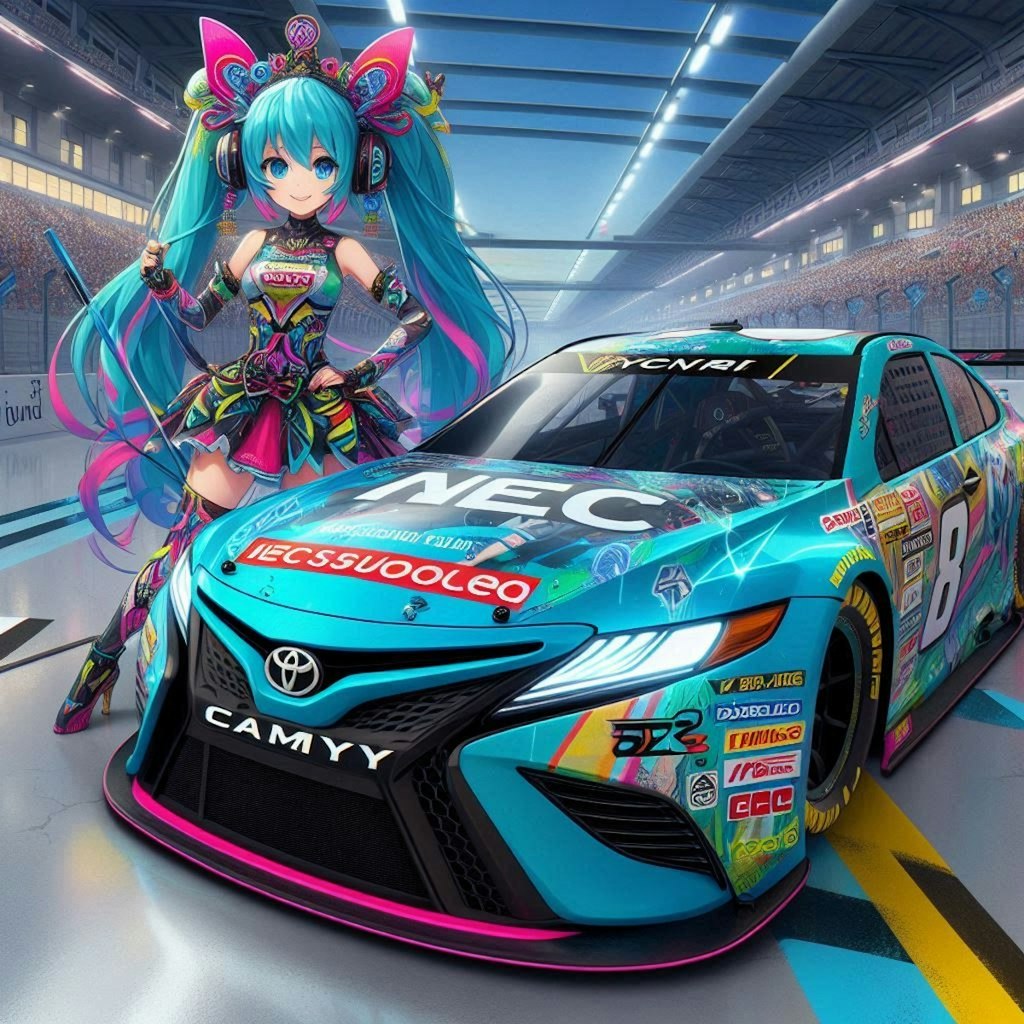 NECカラートヨタカムリレーシングカーと初音ミク