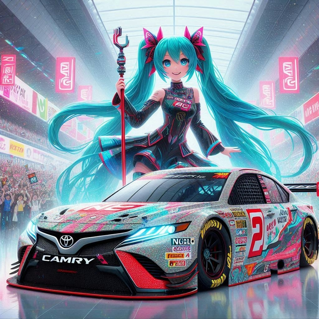 NECカラートヨタカムリレーシングカーと初音ミク