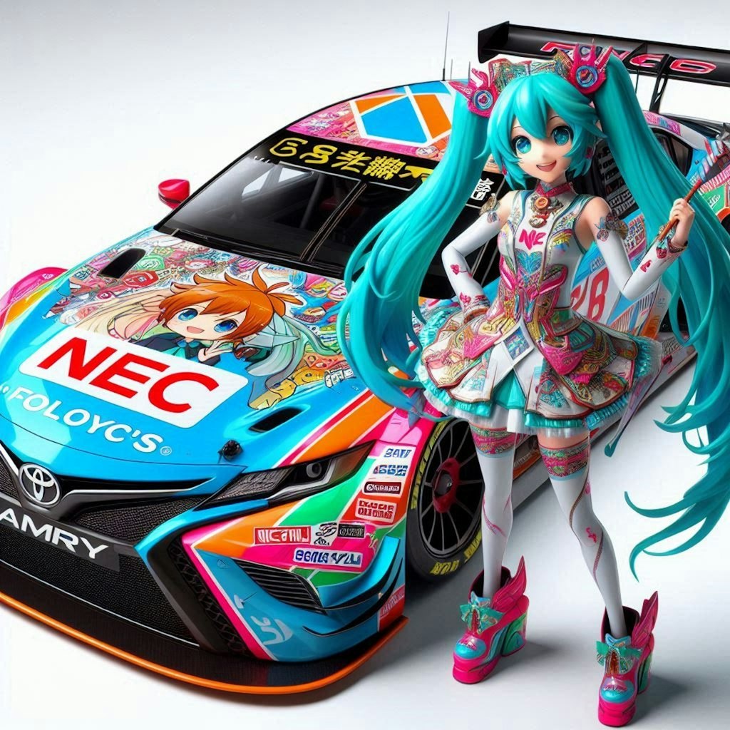 NECカラートヨタカムリレーシングカーと初音ミク