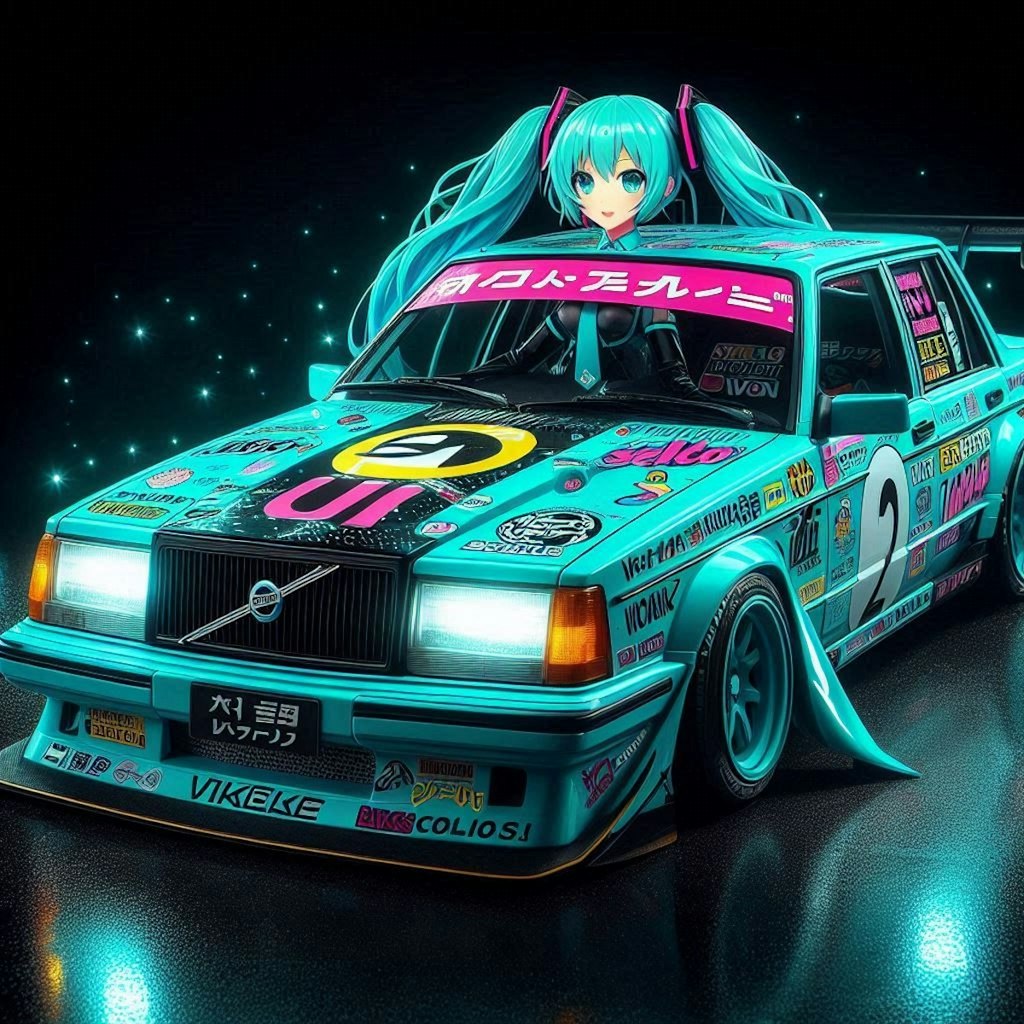 初音ミクカラーのボルボ850のドリ車