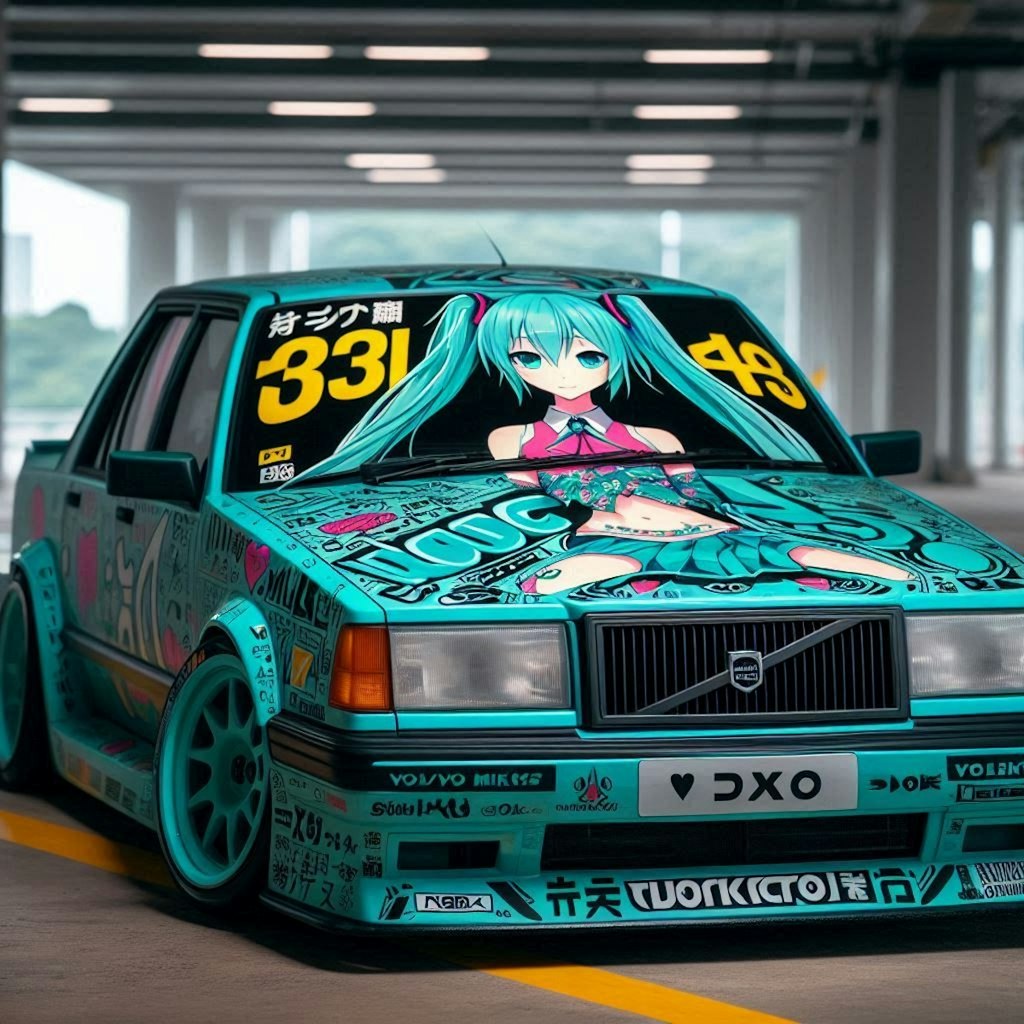 初音ミクカラーのボルボ850のドリ車