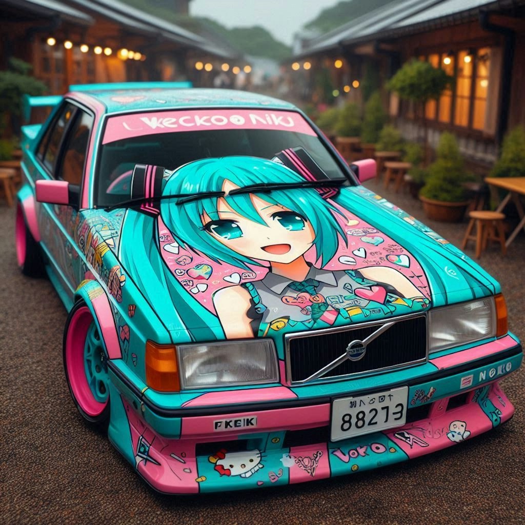 初音ミクカラーのボルボ850のドリ車