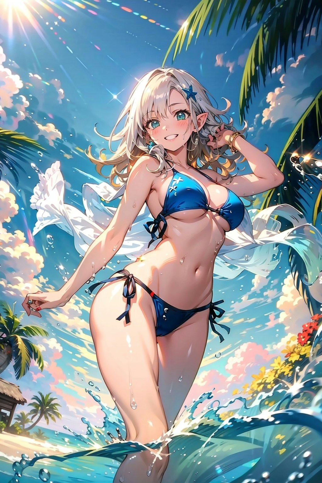 海で青い水着