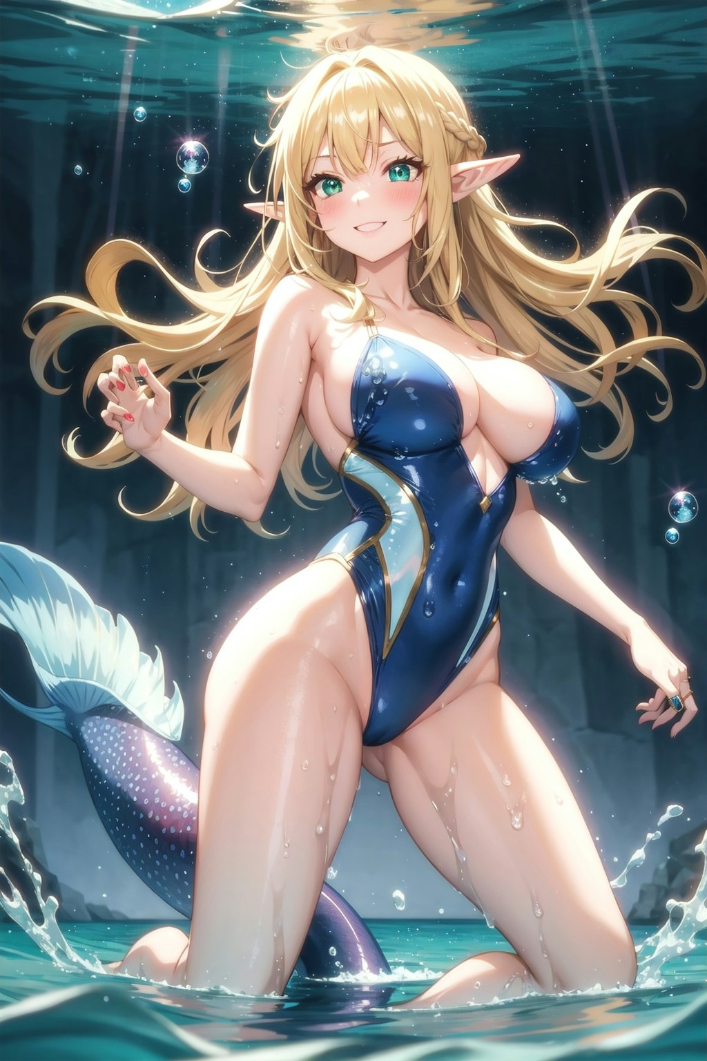 海で青い水着