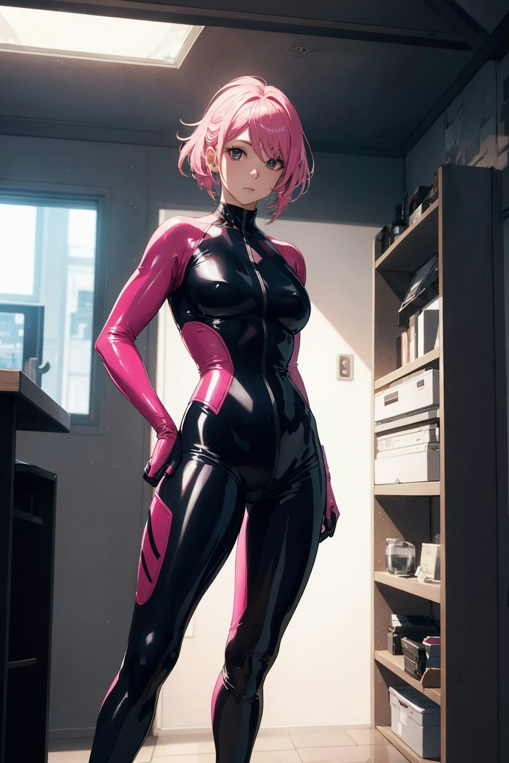 latex suit: pink