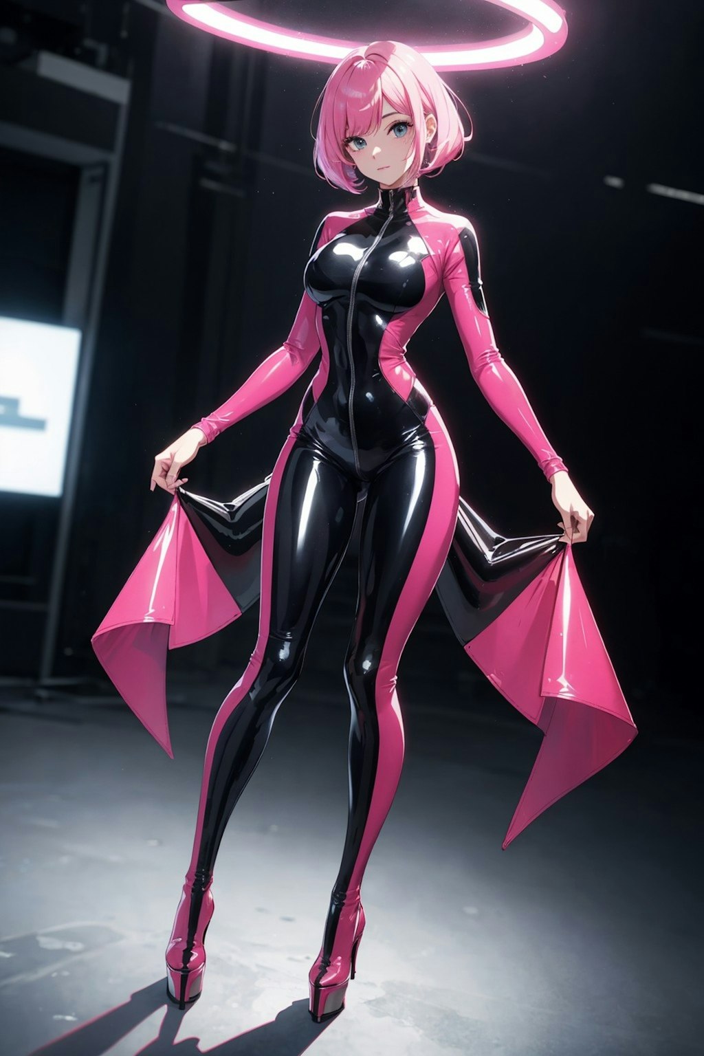 latex suit: pink