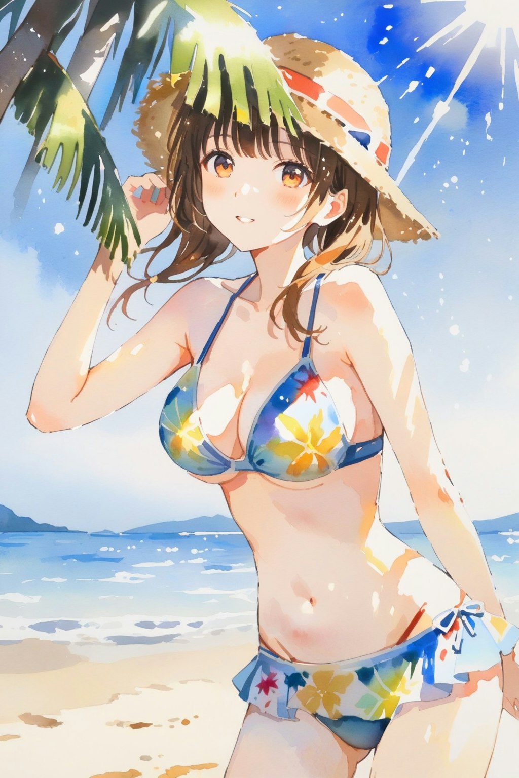 水彩画風の水着の女の子