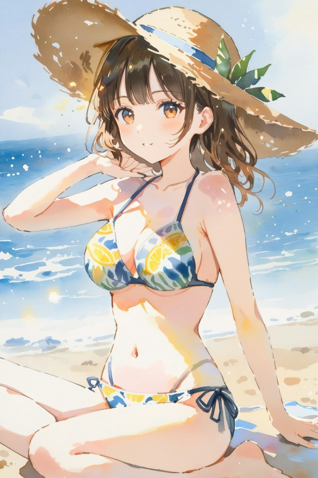 水彩画風の水着の女の子