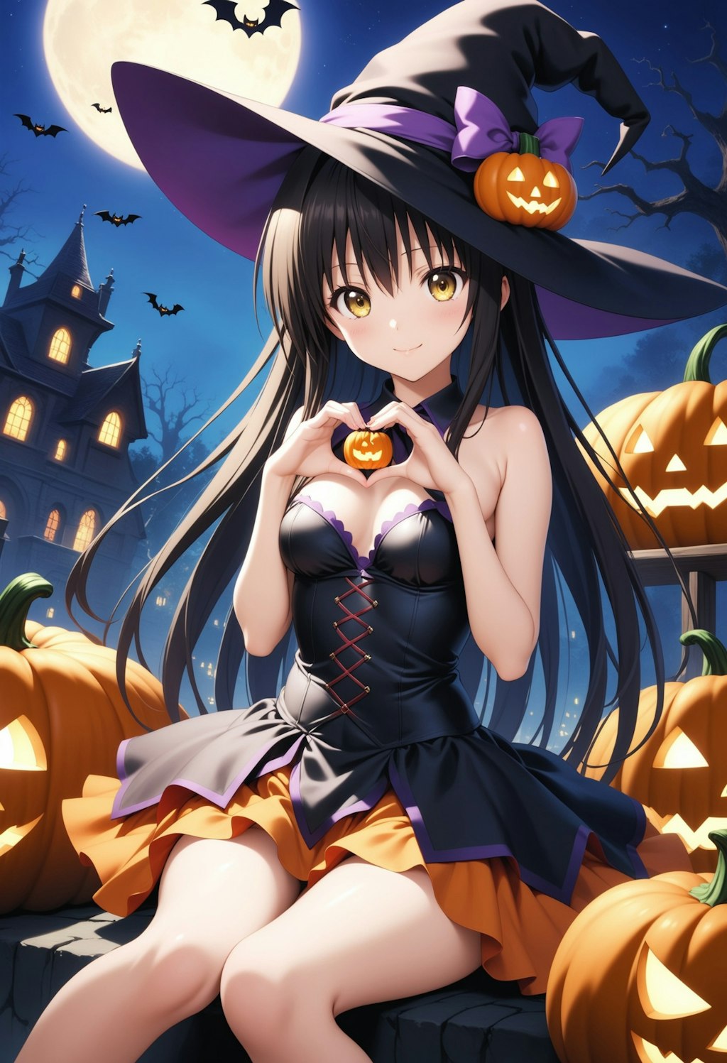 月夜の魔女とハロウィンのかぼちゃたち