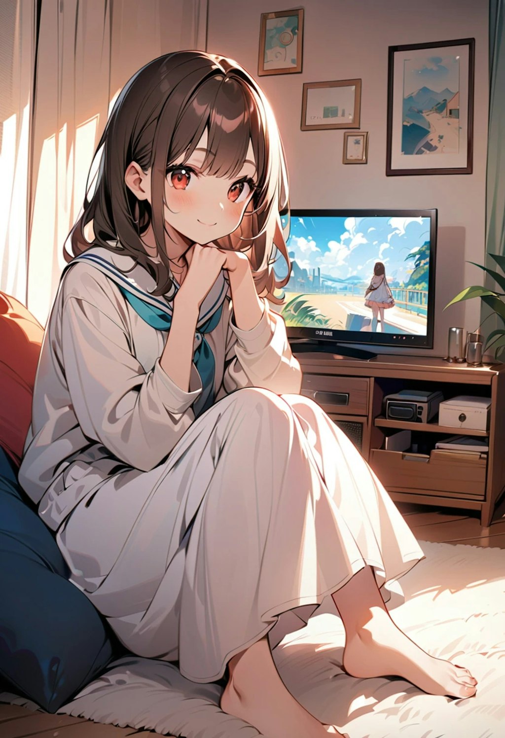 アニメを見ているシャリア Shallia watching a anime.