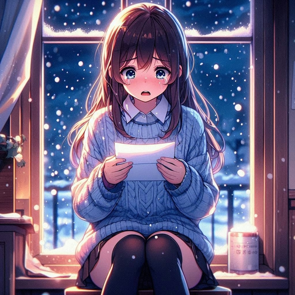 【習作】雪降る窓辺にて手紙を読む少女