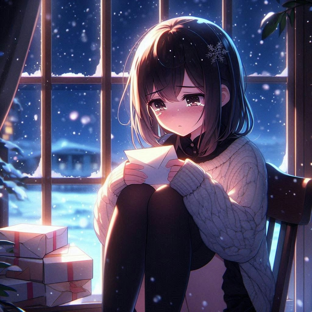 【習作】雪降る窓辺にて手紙を読む少女