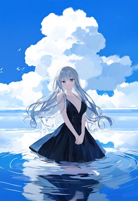 ウユニ塩湖と銀髪少女