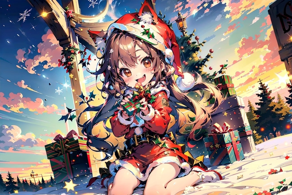 クリスマスの夕暮れとケモミミサンタ少女