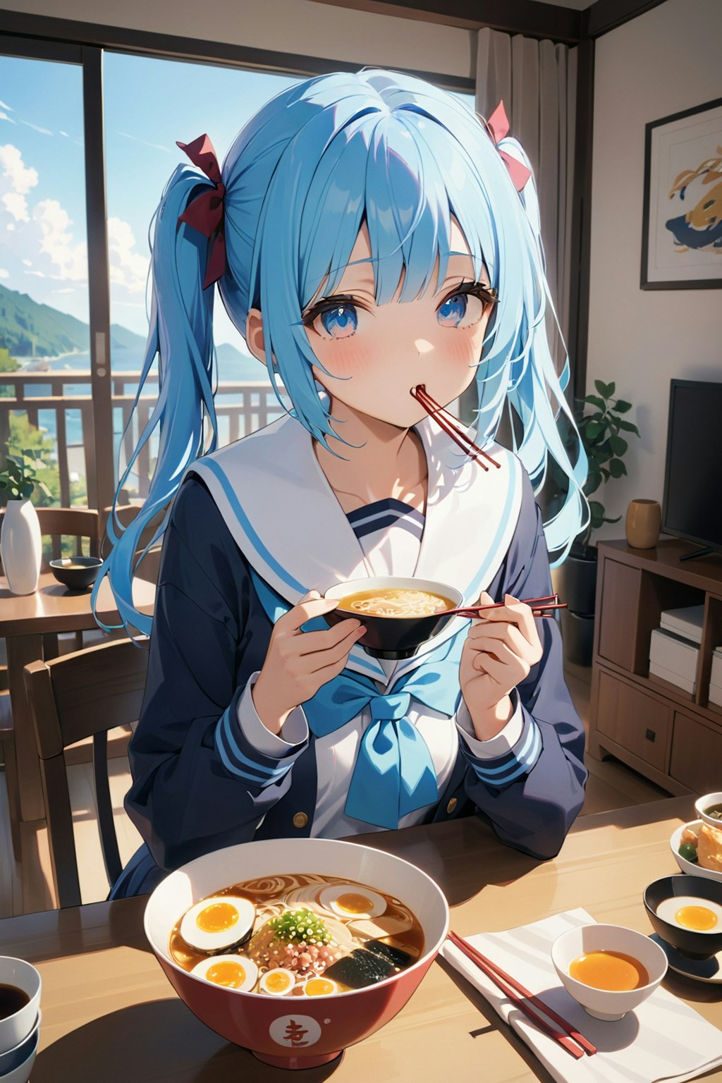 箸を食べる女の子