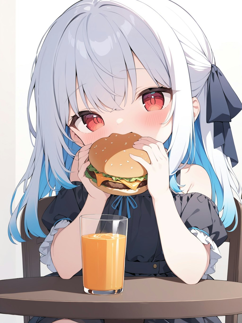 ハンバーガーを食べる女の子