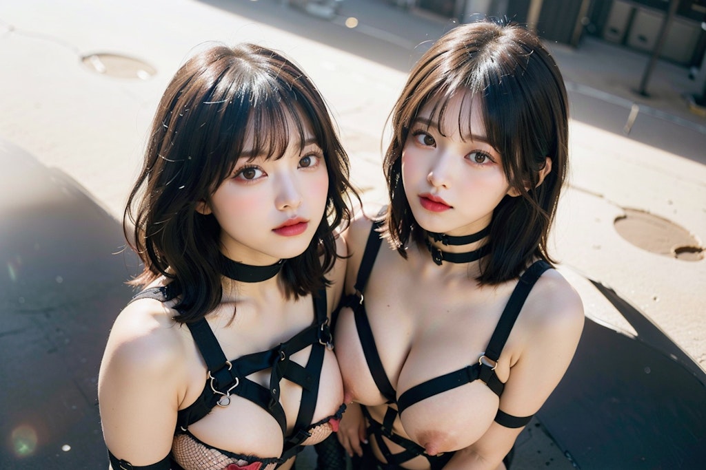 複数ボンテージでポロリ