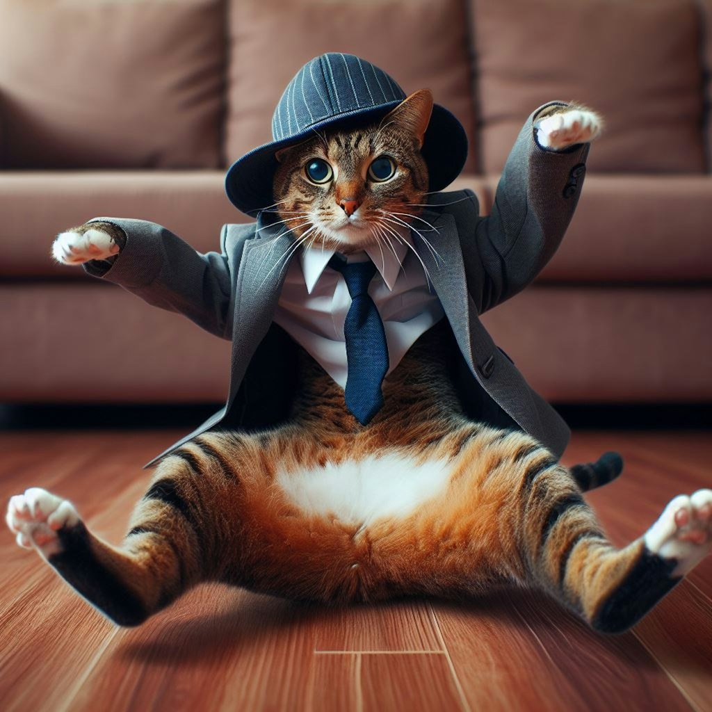 スーツ姿で踊る猫