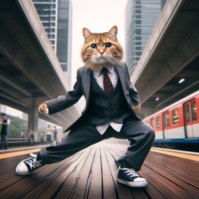 スーツ姿で踊る猫