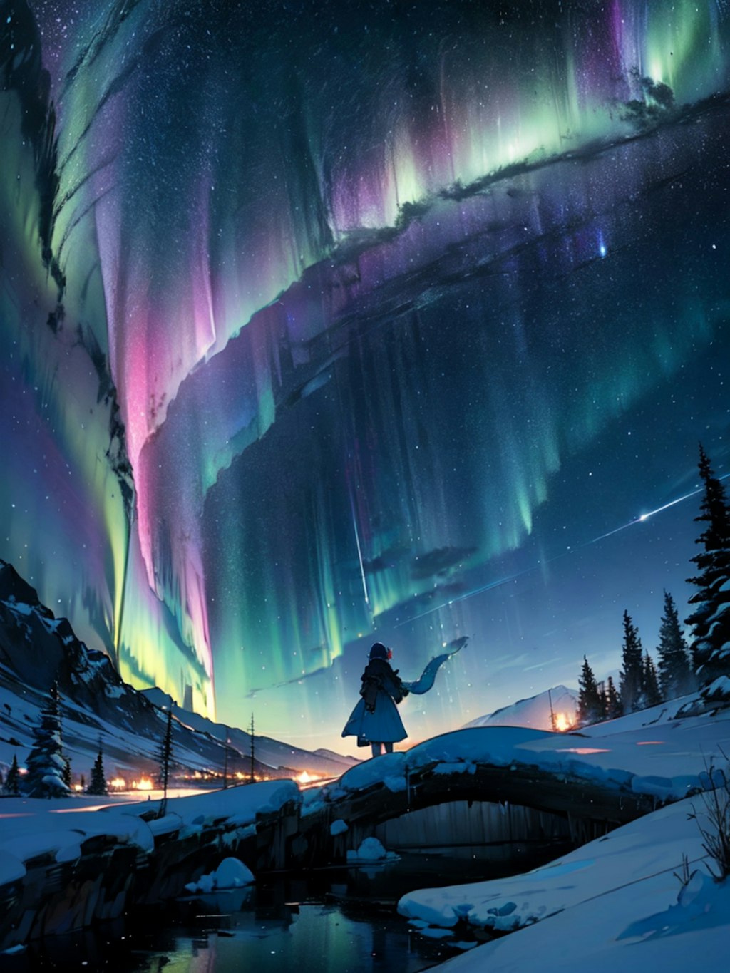 aurora borealis, 1girl alone