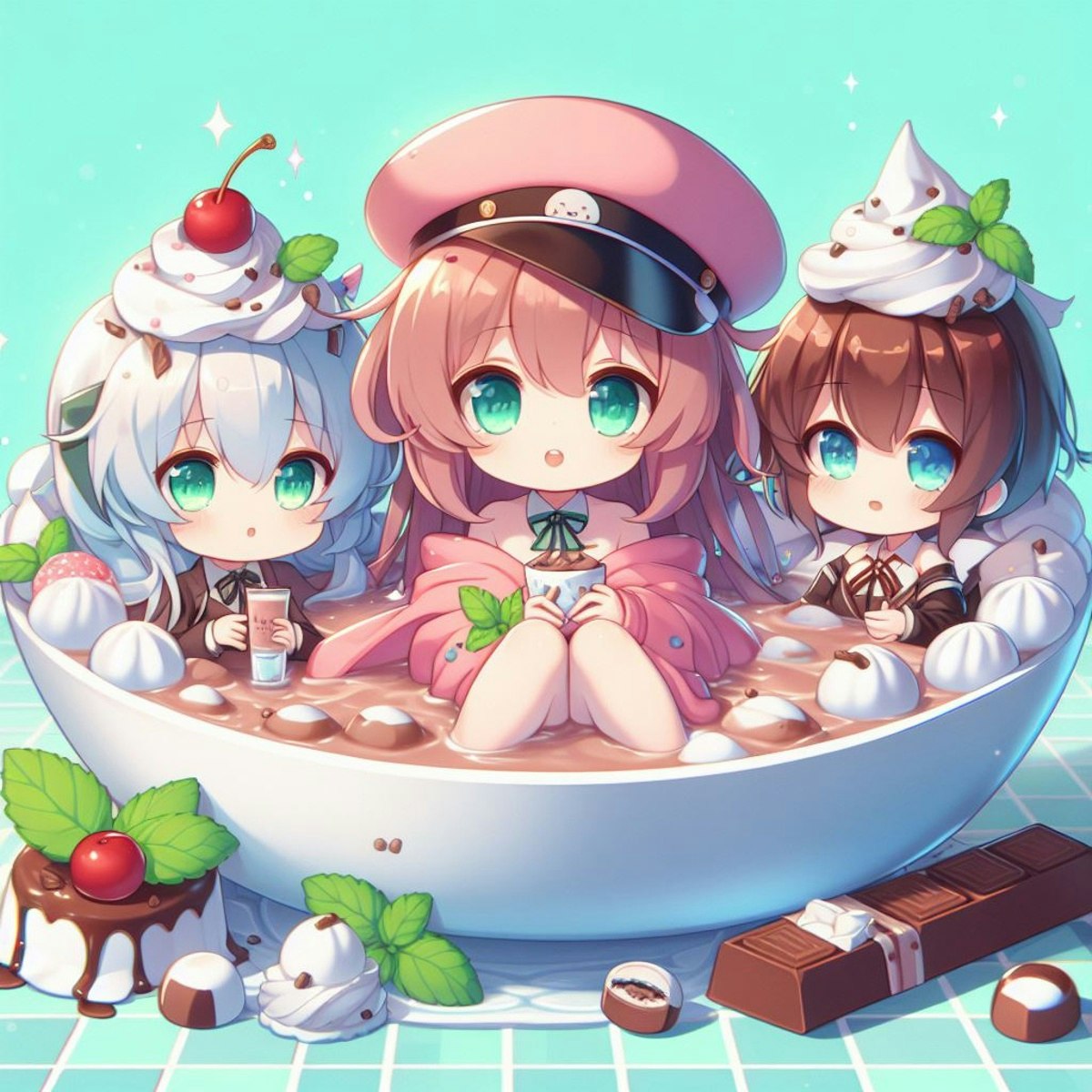 チョコミント風呂～氷をそえて | chichi-pui（ちちぷい）AIイラスト