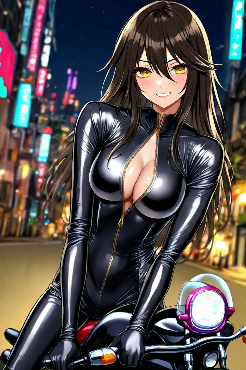 Rider in skintight catsuit