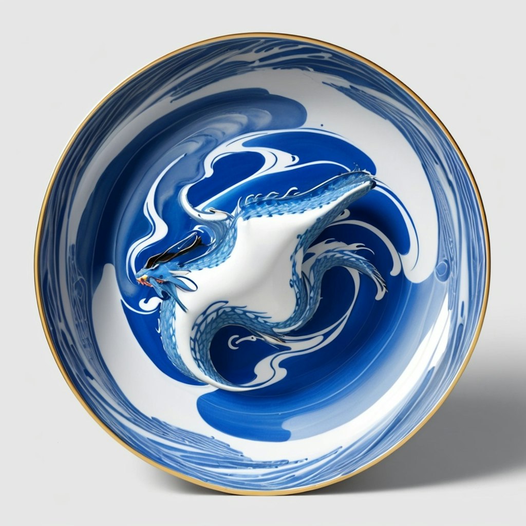 White porcelain dyed bule-dragon pattern platter