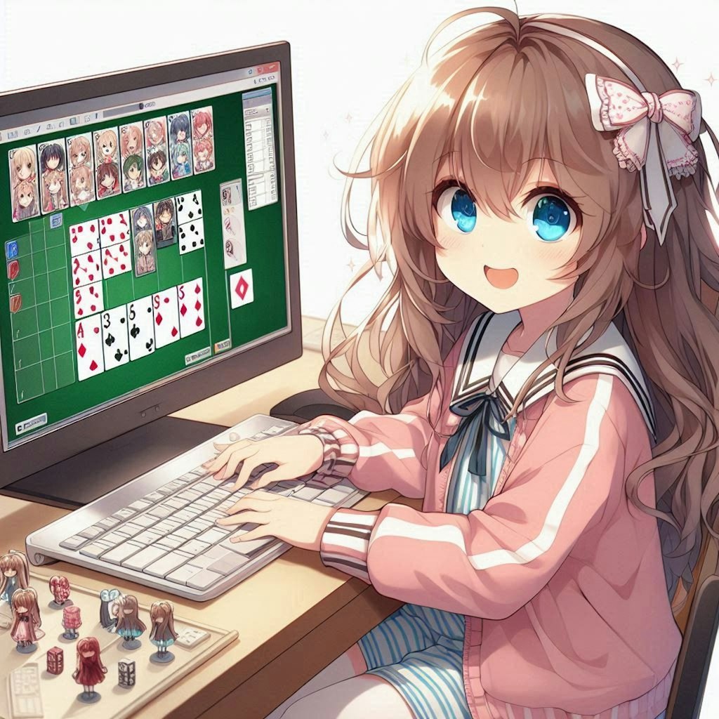 パソコンでゲームをする小さな女の子