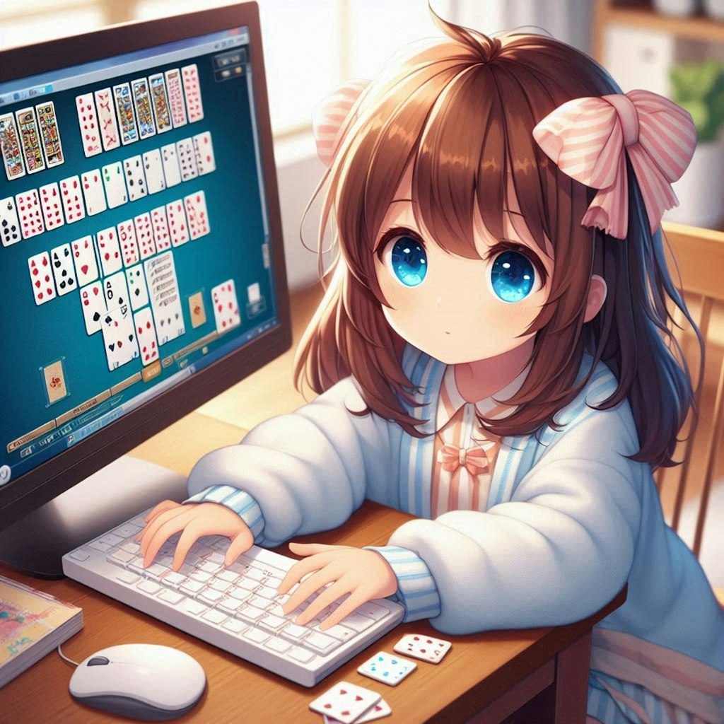 パソコンでゲームをする小さな女の子