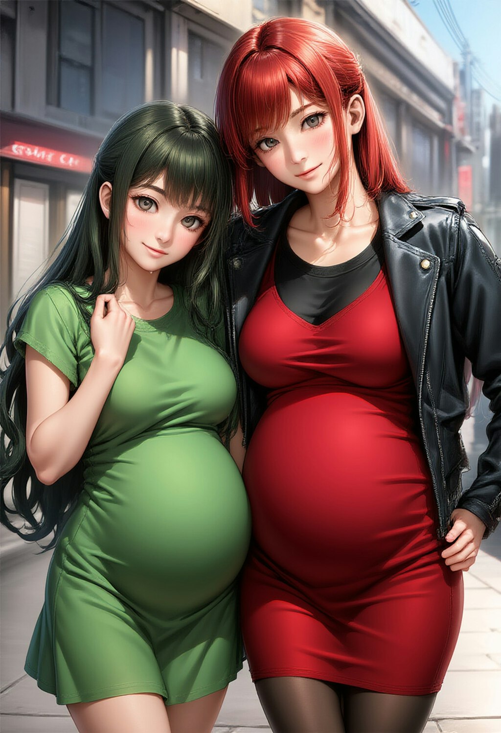 green & red girls