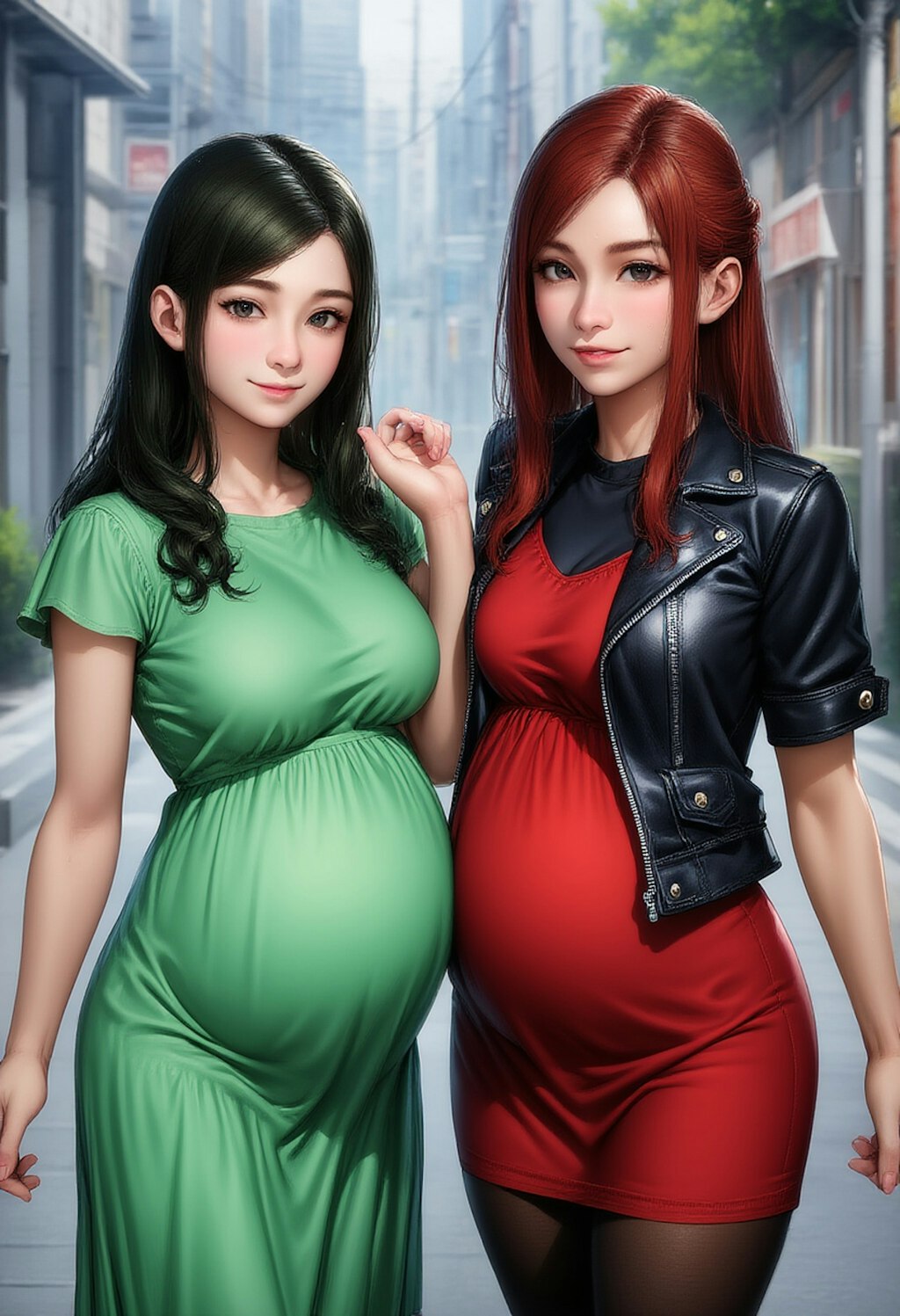 green & red girls