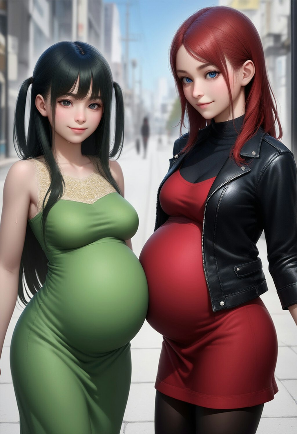 green & red girls