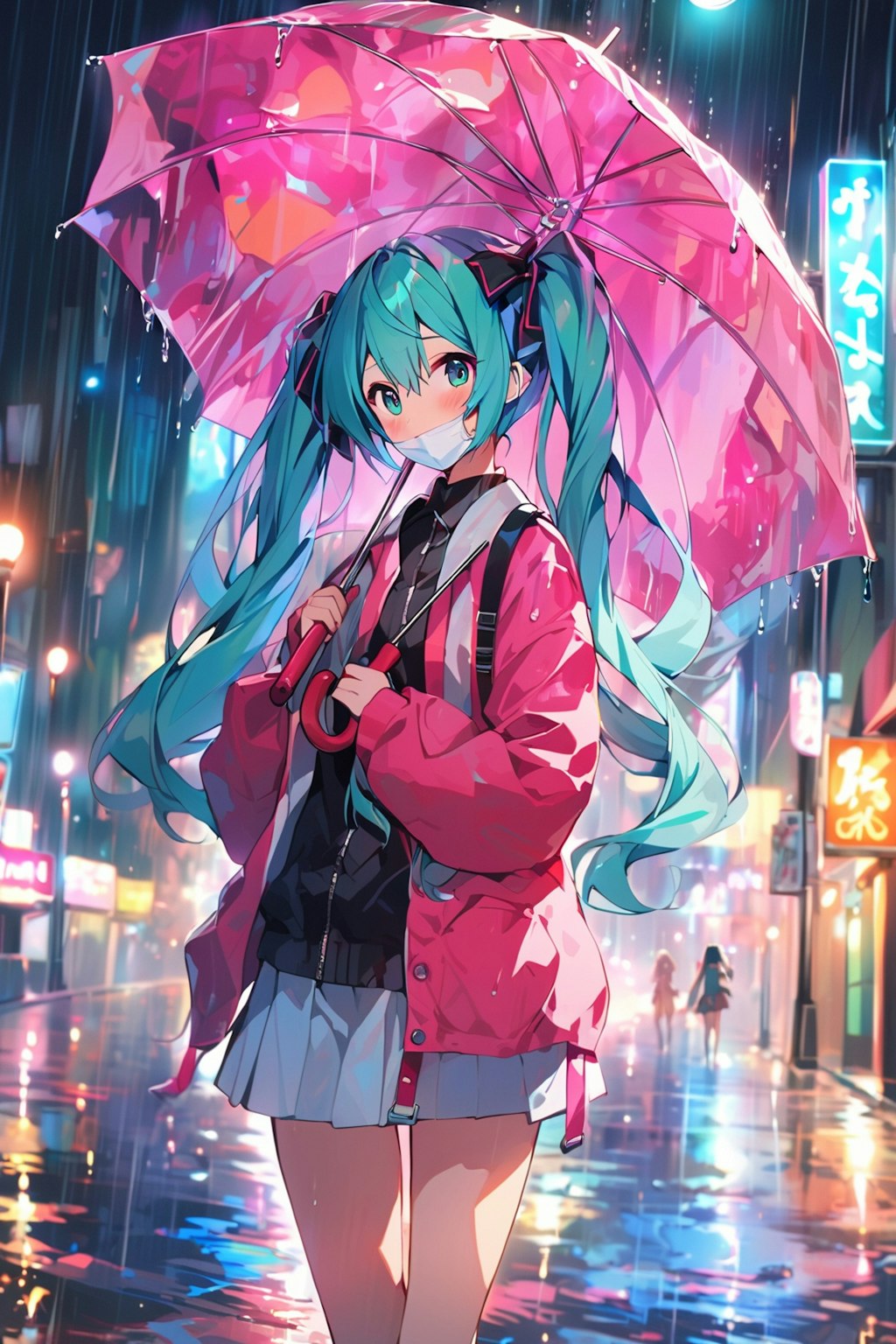 雨の情景　マスクの少女