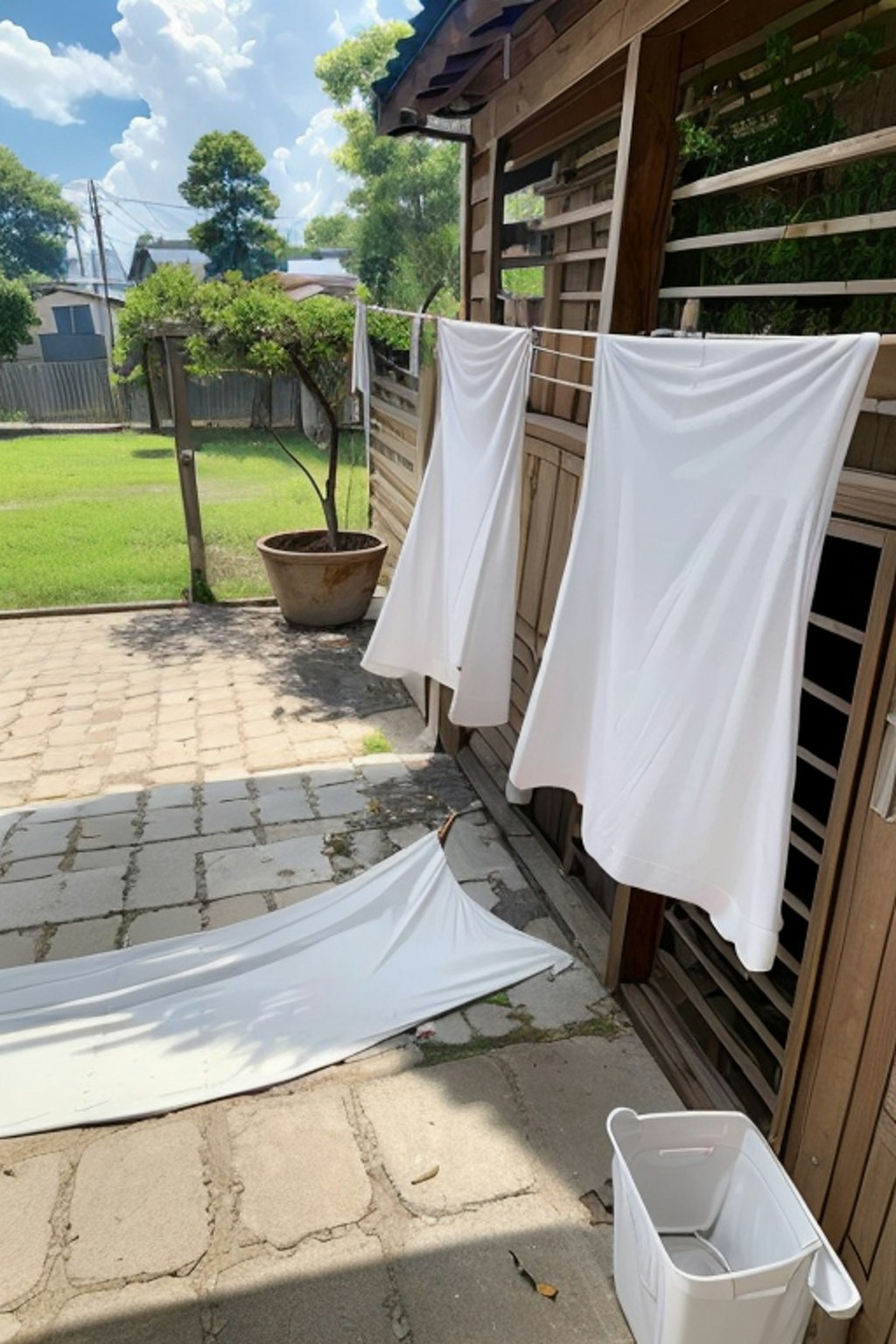 laundry dried outside,white pantyだけ