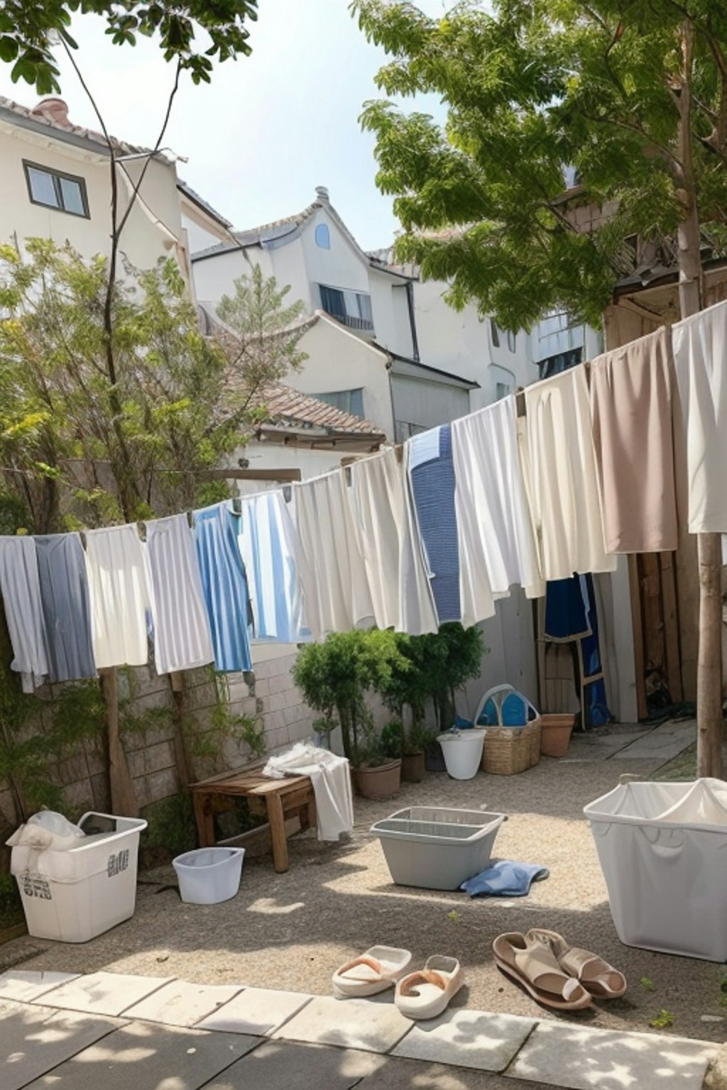 laundry dried outside,white pantyだけ