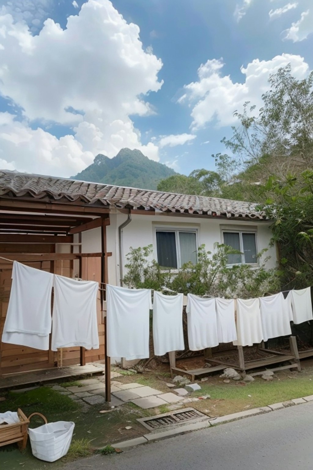 laundry dried outside,white pantyだけ